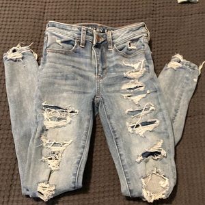 American Eagle Hi Rise Jegging Size 00 Distressed